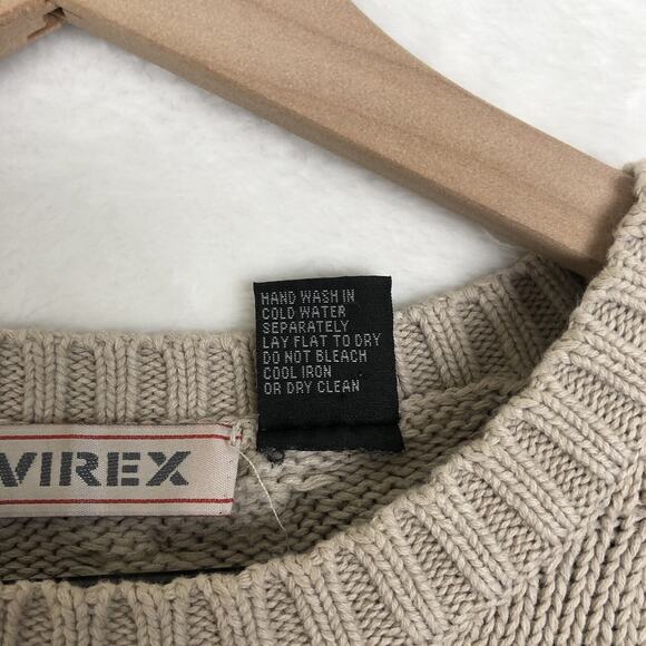 VTG AVIREX Y2K Sweater Men's Sz L Cream 100% Cotton Cable Knit Crew Neck L/S - Picture 4 of 11